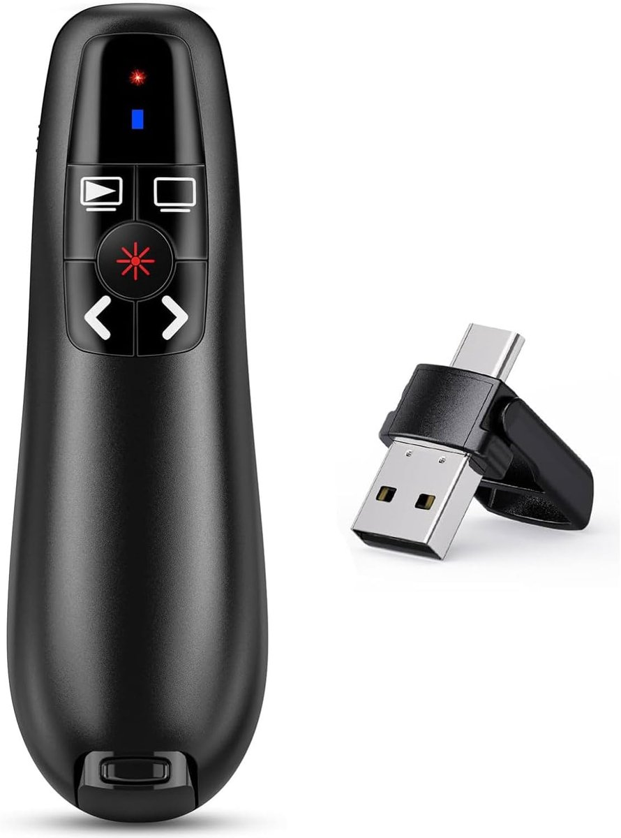 2-in-1 Type USB C Presentatie Clicker voor PowerPoint Presentaties, 2,4 GHz draadloze presenter afstandsbediening presentatiewijzer dia-voortschrijder PPT Clicker voor Mac Computer Laptop