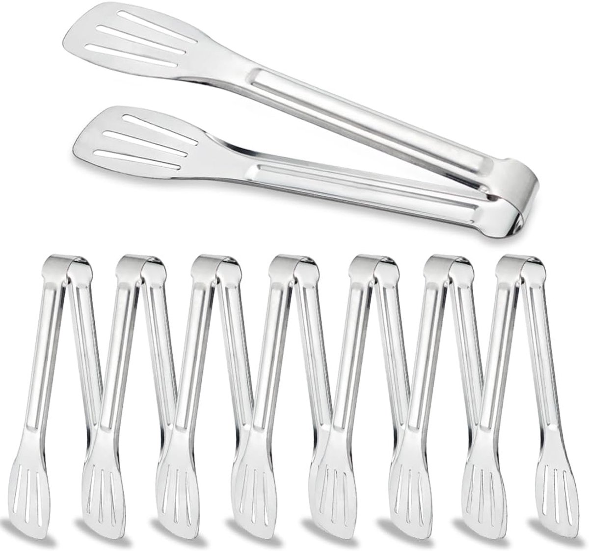 8 stuks keukentang voor koken 7 '' voedseltang keukentang roestvrij staal kooktang voor keuken serveertang metaal, gemakkelijk schoon te maken, eenvoudige grip, anti-stick