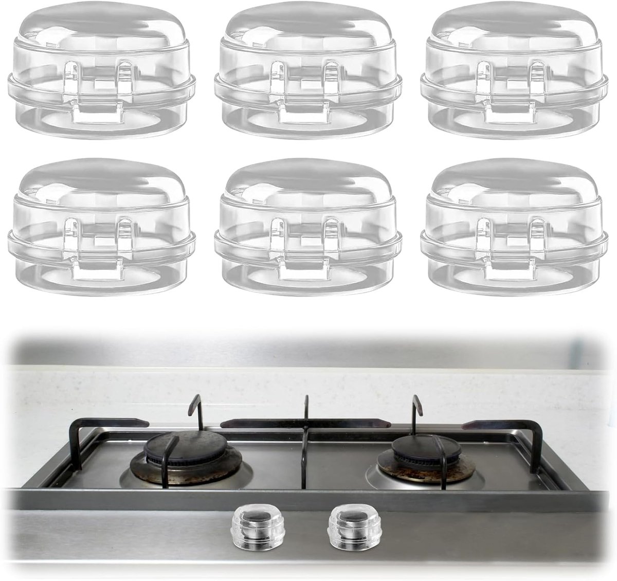 6 stuks veiligheidsdeksels voor keukengrepen, kinderbescherming van kunststof, veiligheidsafdekking voor handgrepen voor gasfornuis, oven - wit