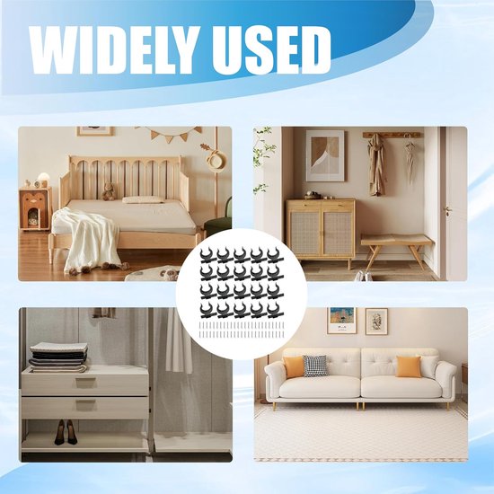 20 stuks keukensokkelbevestigingsclips, plintenclips met 50 schroeven, sokkelpaneel, keuken, 32-36 mm, verstelbare plinten, keuken, sokkelhouders voor bank, tafel, kasten, bed, tv-meubels (zwart) — afbeelding 3