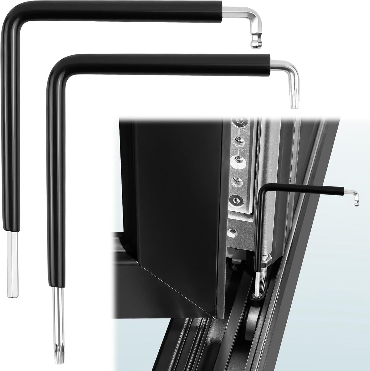 2 stuks raam-instelsleutel, 4 mm zeskant, 4 mm kogelkop, TX15, raamschroeven, instelsleutel met pvc-antislip overtrek, raam-instelgereedschapset voor deuren en ramen
