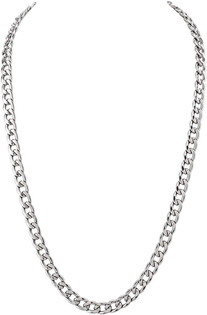 50 cm lange zilverkleurige roestvrijstalen halsketting heren Cubaanse schakelketting van robuust metaal, hiphop, punk en rapper, kostuumsieraden, feestaccessoire voor dames en heren, jaren 80