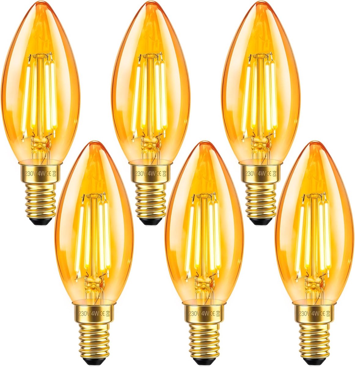 Vintage LED Filament Kaarslampen, 4W C35, 40W Equivalent, Verpakking van 6