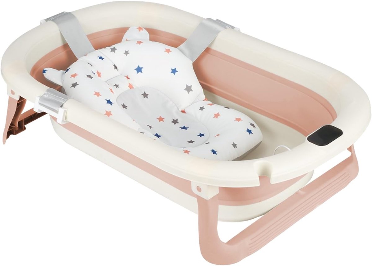 Babybadkuip, opvouwbaar, babybad met badmat, draagbaar reisbad voor baby's en kinderen van 0 tot 24 maanden, Newborn Essentials