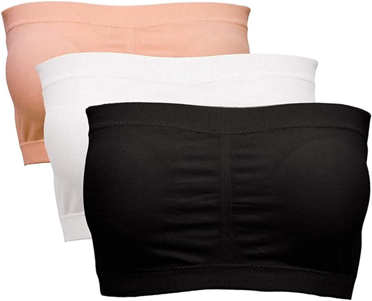 Bandeau-beha voor dames, grote maten, zonder bandjes, push-up met pads, verpakking van 3 stuks
