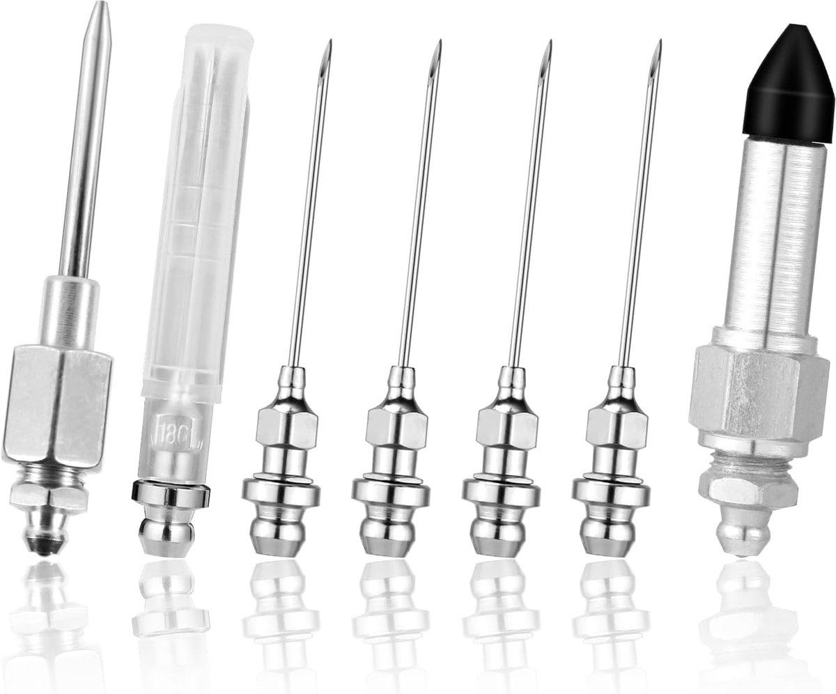 7-Delige Vetnaaldaccessoireset, Inclusief 5 Vetnaaldmondstukken 1 Vetnaalddispenser 1 Rubberen Nippeladapter Vetdoseertip Montagegereedschap voor Injecteren
