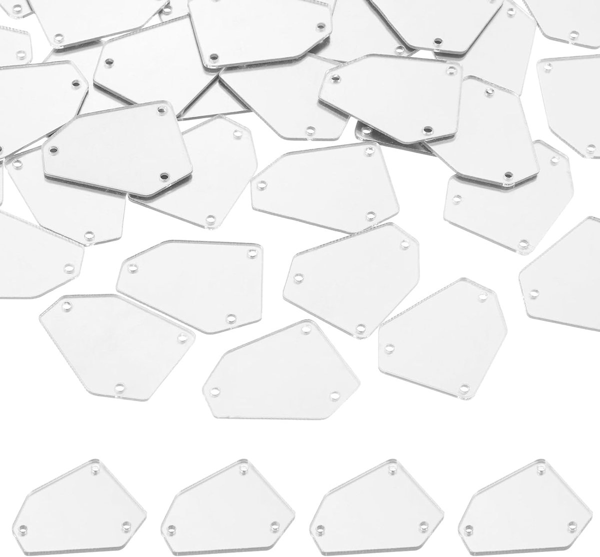 100 stuks opnaaien, acryl, onregelmatige kristallen spiegelstenen met gaten, spiegel strass, diamantkralen voor doe-het-zelf, dans, feest, bruidsjurk, kleding, tassen, schoenen, decoratie