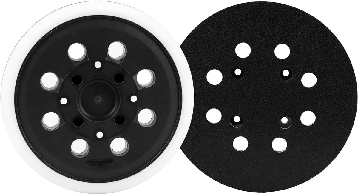 2 stuks schuurschijven, steunplaat, 125 mm, 8 gaten met haak en oog, kunststof basis en rubberen lip, compatibel met Bosch PEX 300 AE, PEX 400 AE/4000 AE en AdvancedOrbit