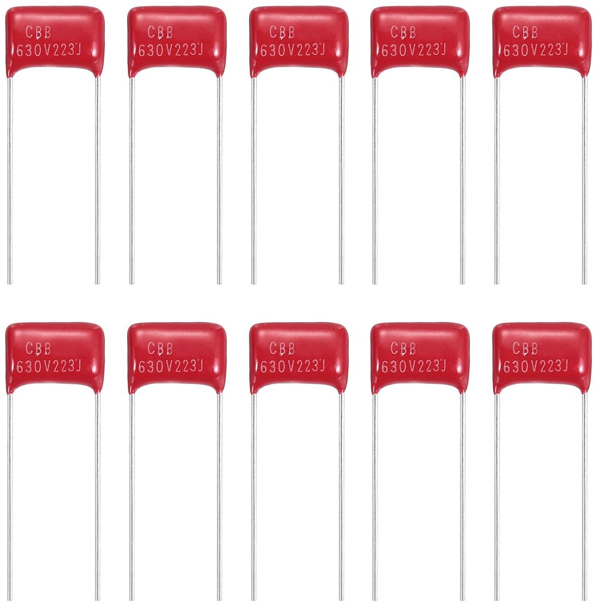 20 stuks gemetalliseerde polypropyleenfilmcondensatoren CBB22 630V 223J 0,022UF-condensatoren assortiment voor elektronische apparaten en spaarlampen rood