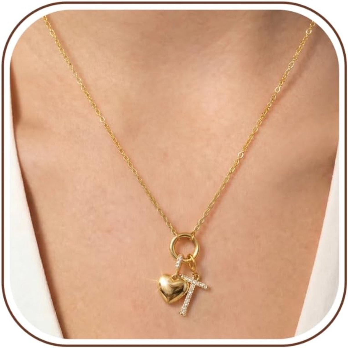 Hartketting met letters, 14 karaats goud, roestvrij staal, naamketting, naam en harthanger, gepersonaliseerde ketting met initiaal, beste vriendin, cadeau voor dames en meisjes
