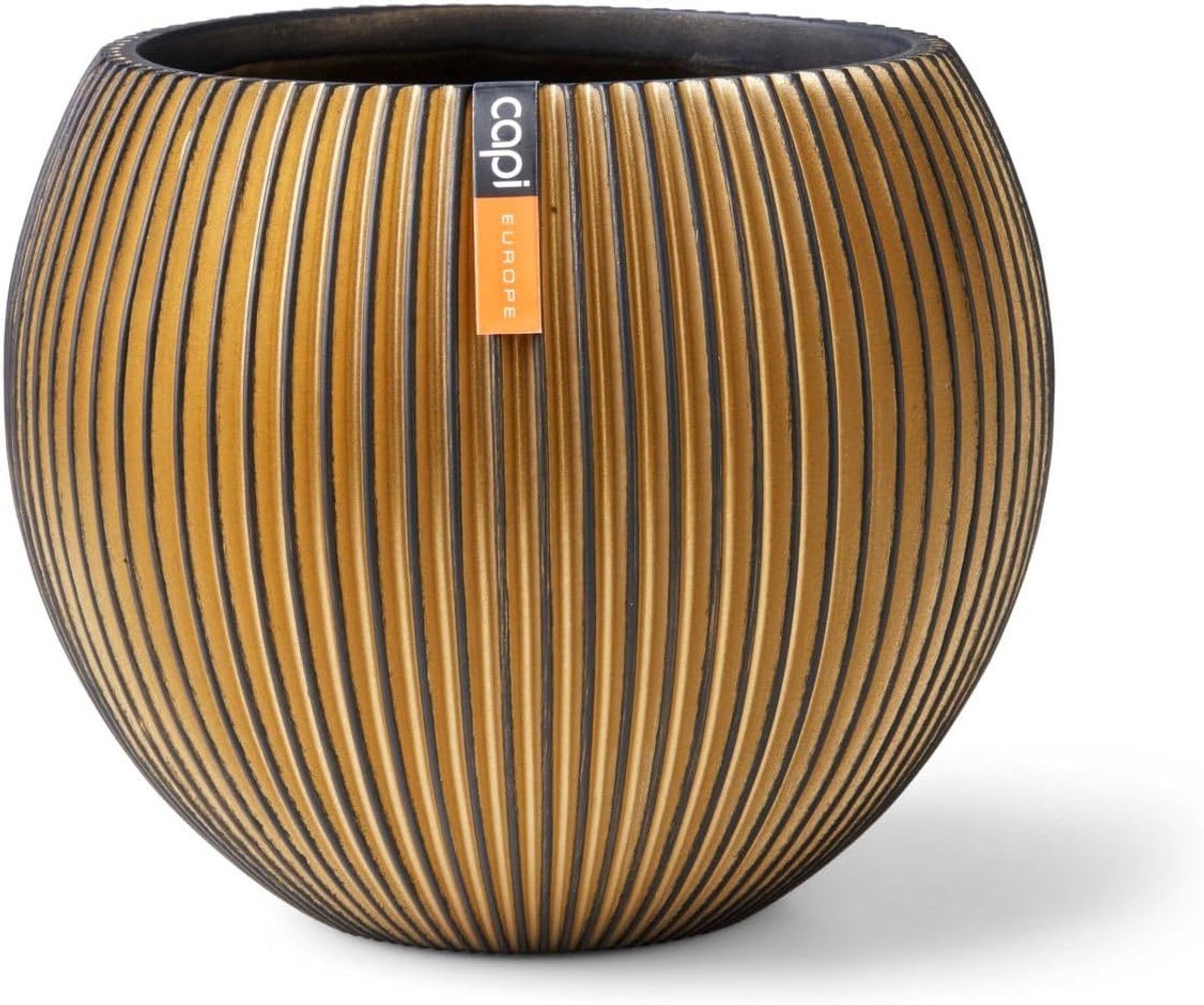 Vaas bal Groove 30x25 - Goud - Voor binnen en buiten - Unieke texturen - SnelShoppen