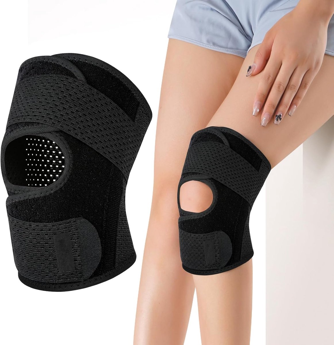 Kniebandage meniscus voor dames en heren, kniebandage meniscus, kniebandage verstelbare artritis, kniepijnverlichting, hardlopen, meniscusscheuren, wandelen, sport (L)
