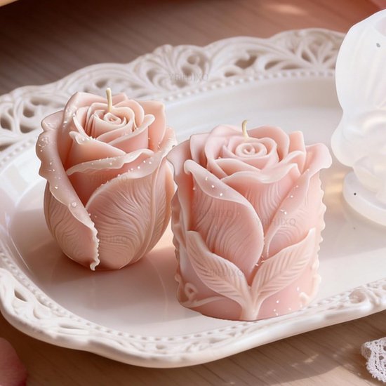 Set van 2 rozen siliconen kaarsvormen 3D rozenvorm & rozenknop kaarsen gietvorm Valentijnsdag & romantische decoratie — afbeelding 4