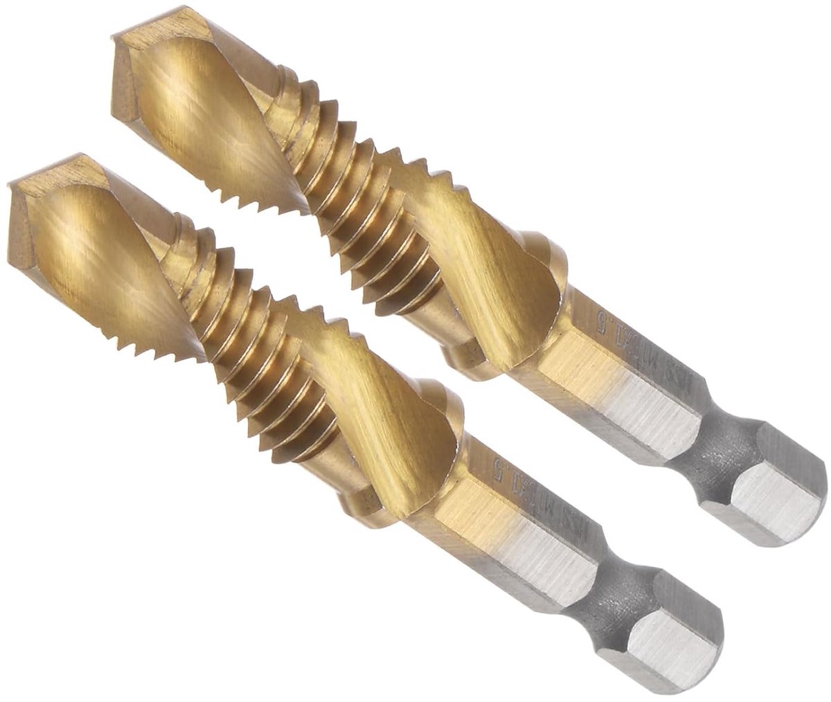 schroefdraadmaat M10 x 1,5 zeskantschacht 1/4 inch hogesnelheidsstaal titanium gecoat 4341 - (Toepassingen: aluminium roestvrij staal) 2 stuks