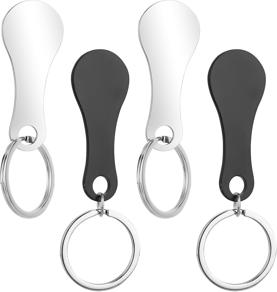 4 stuks winkelwagenontgrendelers, roestvrij staal winkelwagenchip sleutelhanger, afneembare winkelwagenverwijderaar voor alle winkelwagens, sleutelhangerchip