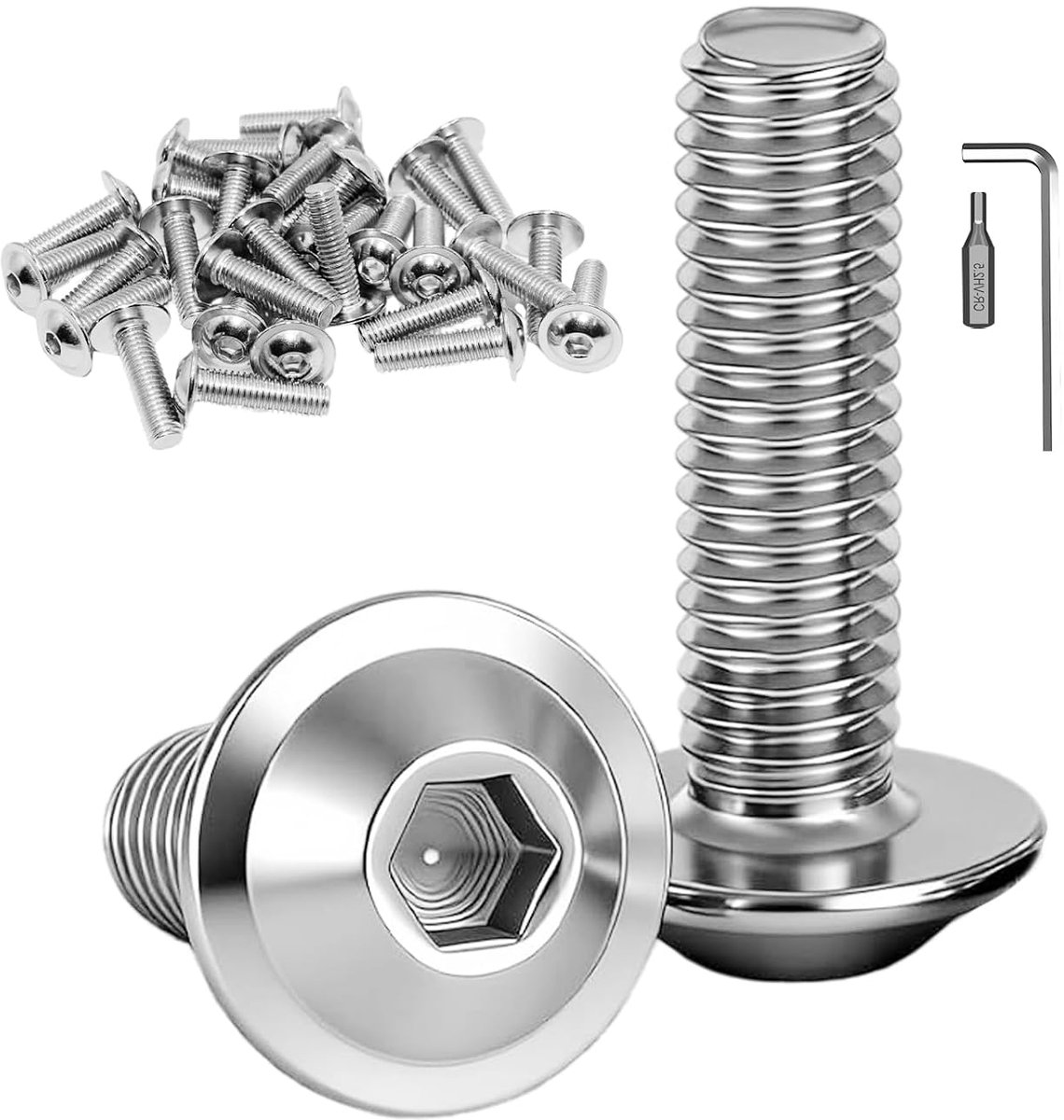 x 20 mm zeskantschroeven met flens, 30 stuks, roestvrij staal, A2 V2A, metrische volledige schroefdraad, voor meubelbouw en voertuigcarrosserieën