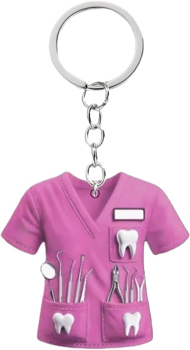 Dokter - Tandarts Geschenken, 1 Paarse Stijlvolle Sleutelhanger Aanhanger met Tandarts Kostuumontwerp