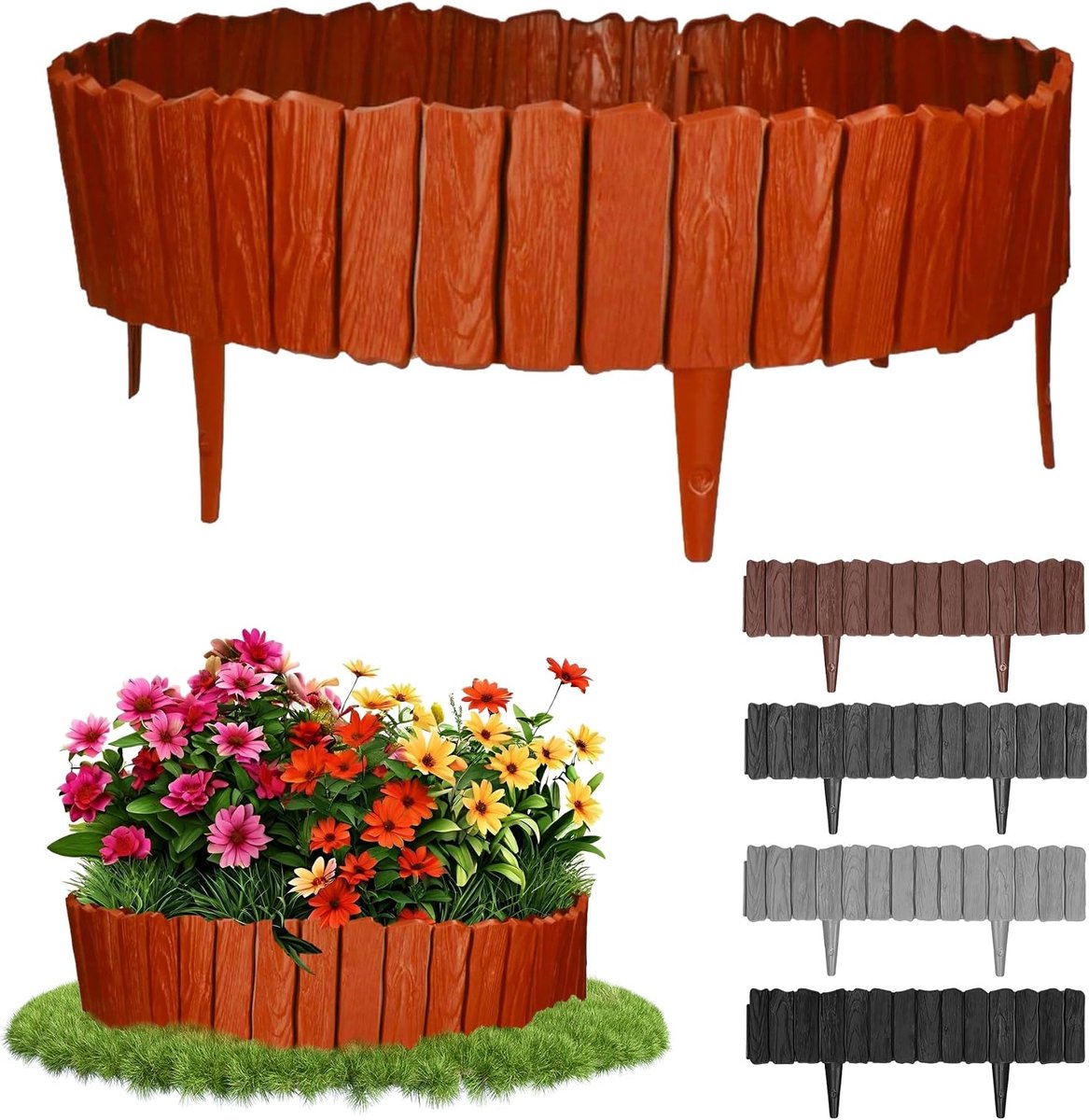 2,3 m houtlook bloembed rand gazonrand tuinpalissade beetzhek (lichtbruin)