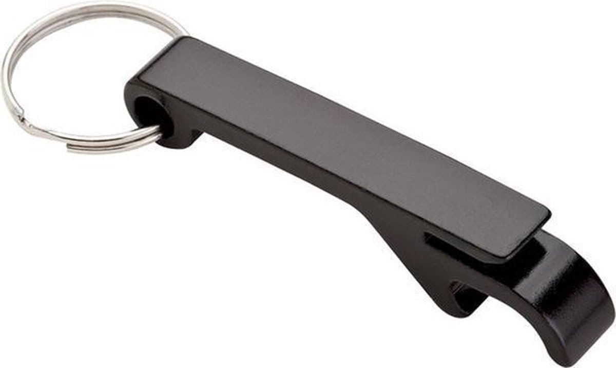 Flesopener sleutelhanger - compact - zwart met stevige metalen constructie - altijd bij de hand - SnelShoppen