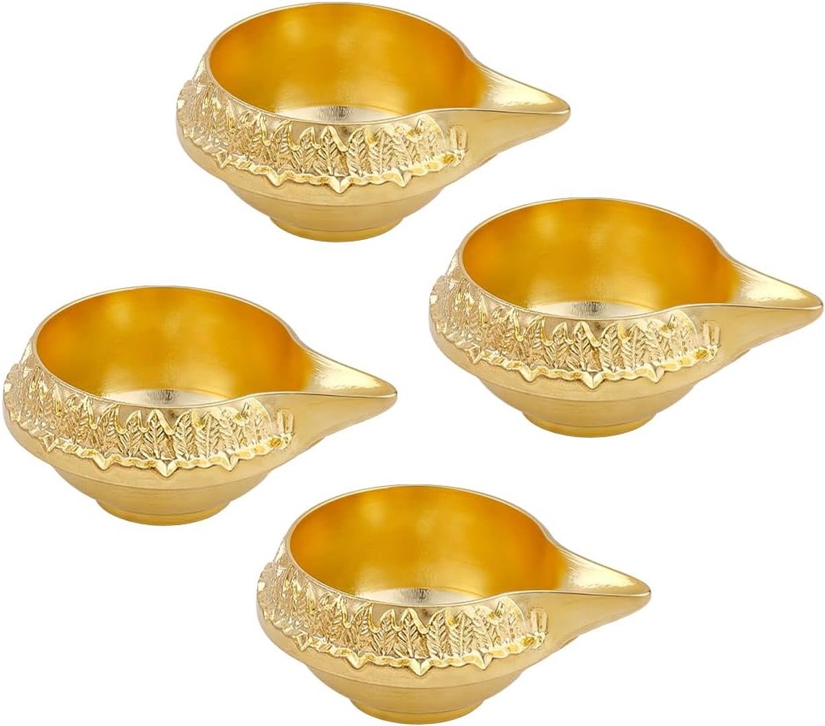4 Stks Olielamp Kuber Diya Diwali Decoratie 2.48 Inch Indiase Puja Diya Olielamp Goud Gegraveerd Ontwerp voor Thuis Tempel Diwali Geschenken