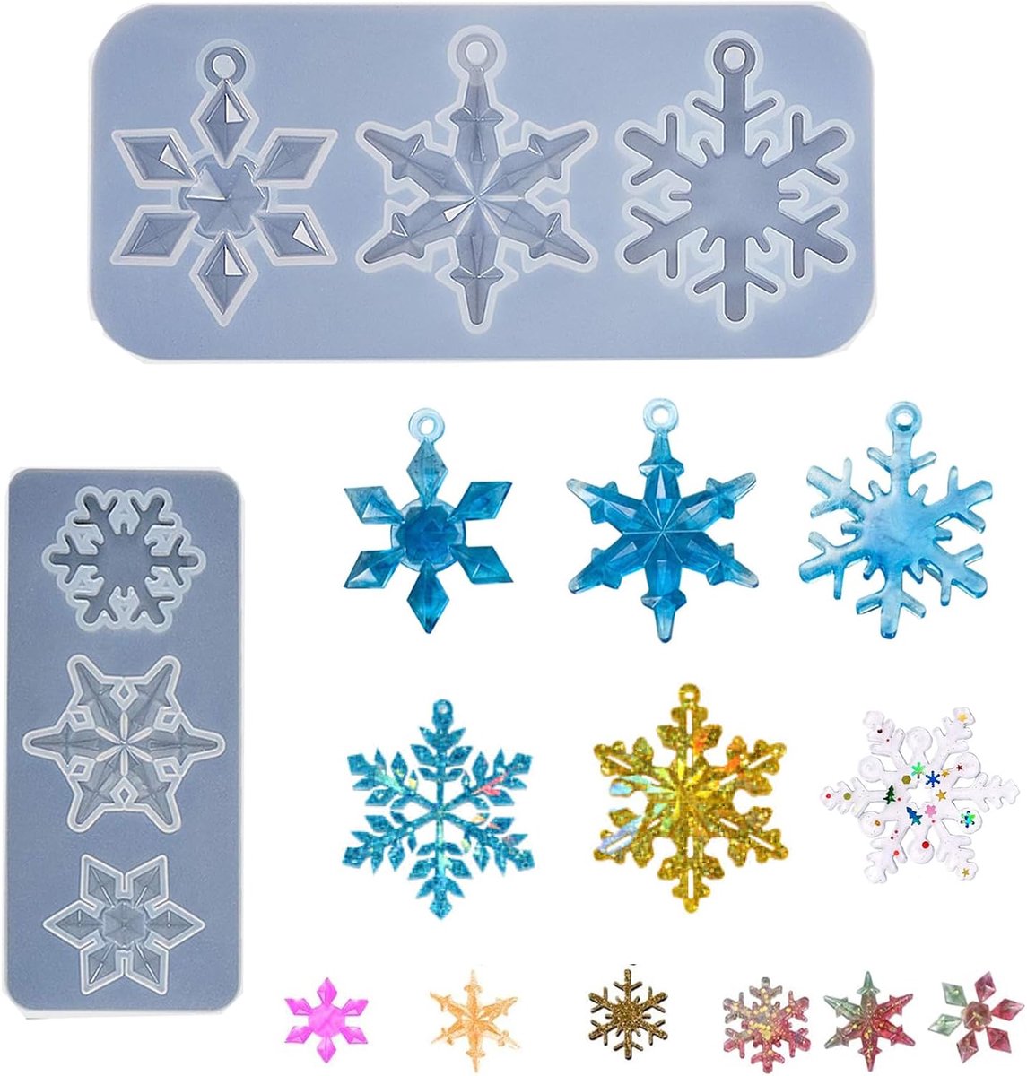 2 stuks vorm van kunsthars, sneeuwvlok, vorm voor kerstboom, Kerstmis, hars, gietvorm, Kerstmis, epoxyhars, hangervorm, voor creatieve hobby, kerstdecoratie en handwerk