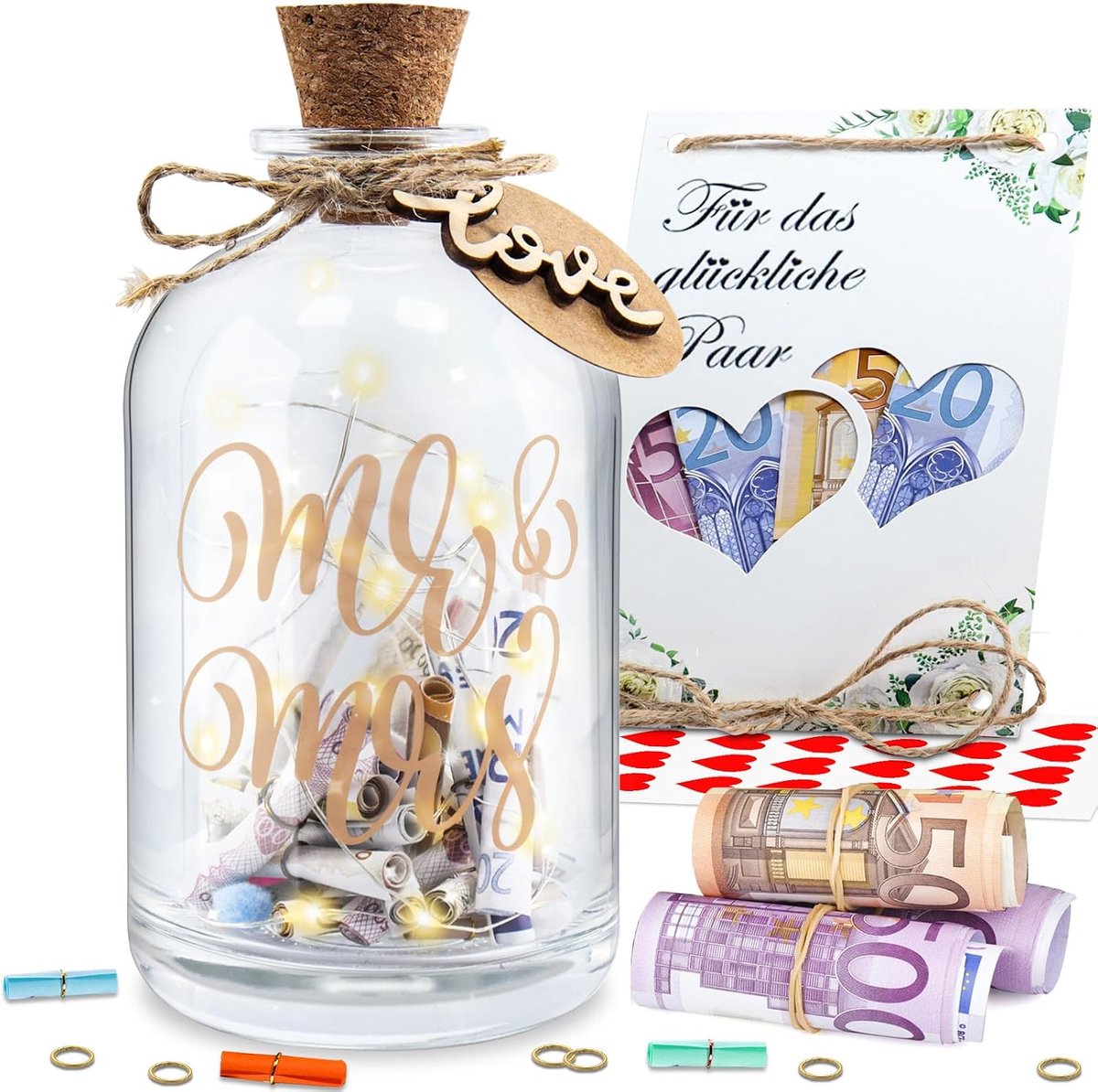 Flessenlicht bruiloft huwelijksgeschenken geld voor bruidspaar geldgeschenken bruiloft verpakkingen huwelijksgeschenken geld spaarpot lichtfles voor verliefde verjaardag (Mr. & Mrs.)