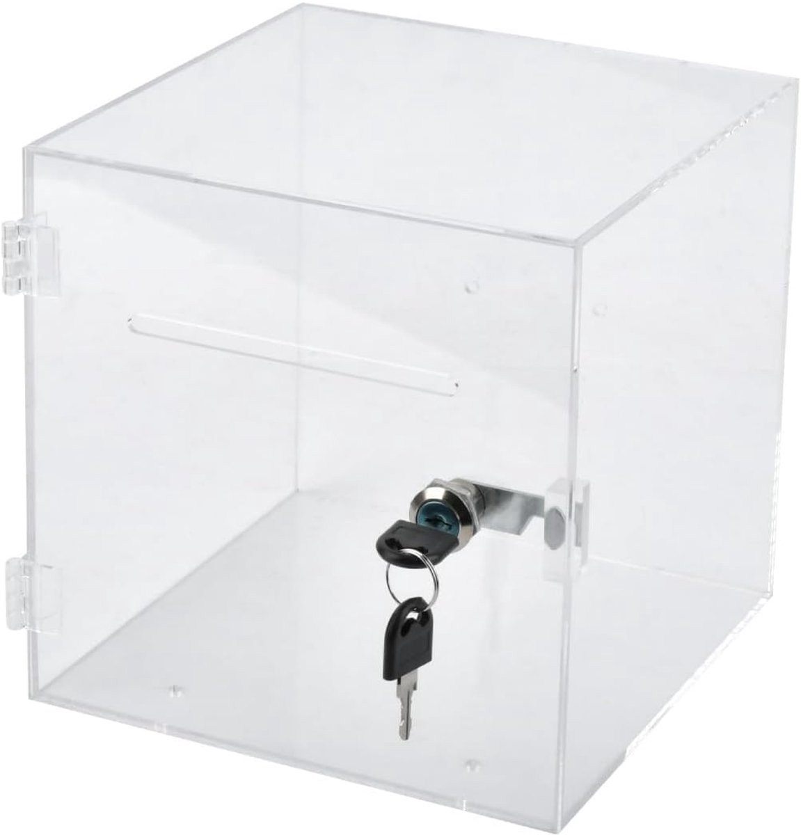 Donatiedoos van acryl met slot, 200 × 200 × 200 mm, transparante donatiebox van acryl met 2 sleutels, dozen voor tips voor donaties, donatieoogsten, extractie