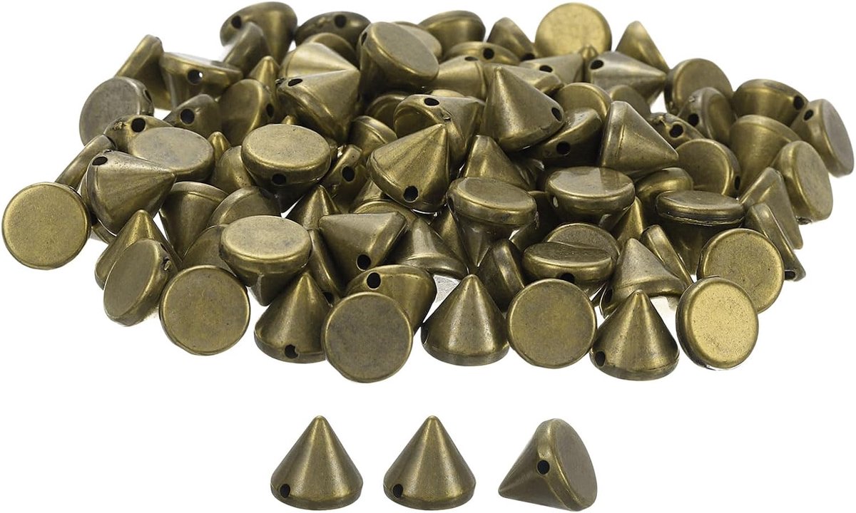 200 stuks acryl kegelpunten, 6 x 6 mm, platte rugnaad op lijm, op kralen, punk-naalden, voor het verfraaien van kleding, schoenen, tassen (brons)
