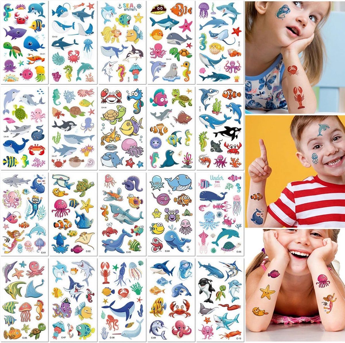 20 Vellen Kinderstickers Met Zeedieren In Cartoonstijl, Waterdichte Tijdelijke Stickers Voor Een Leuk Onderwaterfeestje