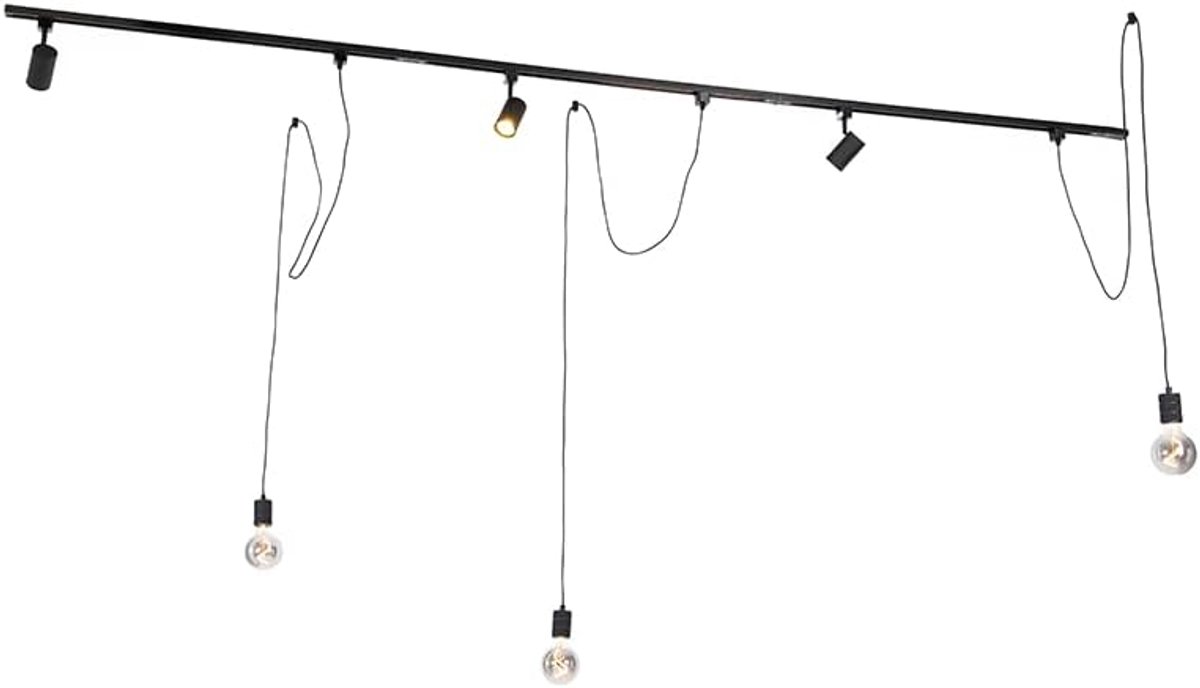 - Modern Railsysteem met 3 spots en hanglamp 1-fase zwart - Cavalux Jeana | Woonkamer | Slaapkamer | Keuken - Aluminium Langwerpig - E27 Geschikt voor LED - Max. 3 x 60 Watt
