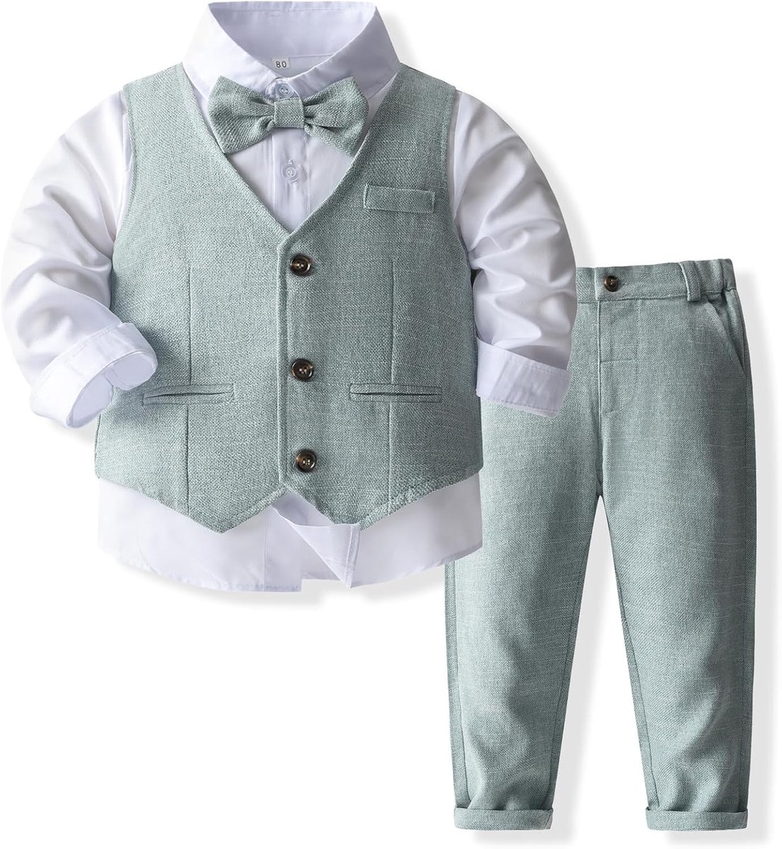Pak set voor baby's en peuters, gentleman met vest met vlinderdas, jurk, hemd, broek, bruiloftspak voor kinderen