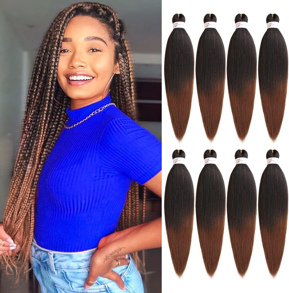 16 inch Pre Stretched Hair Extensions voor vlechten, 8 verpakkingen medium auburn EZ vlechten haar voor godinne box vlechten gehaakt haar / T30#