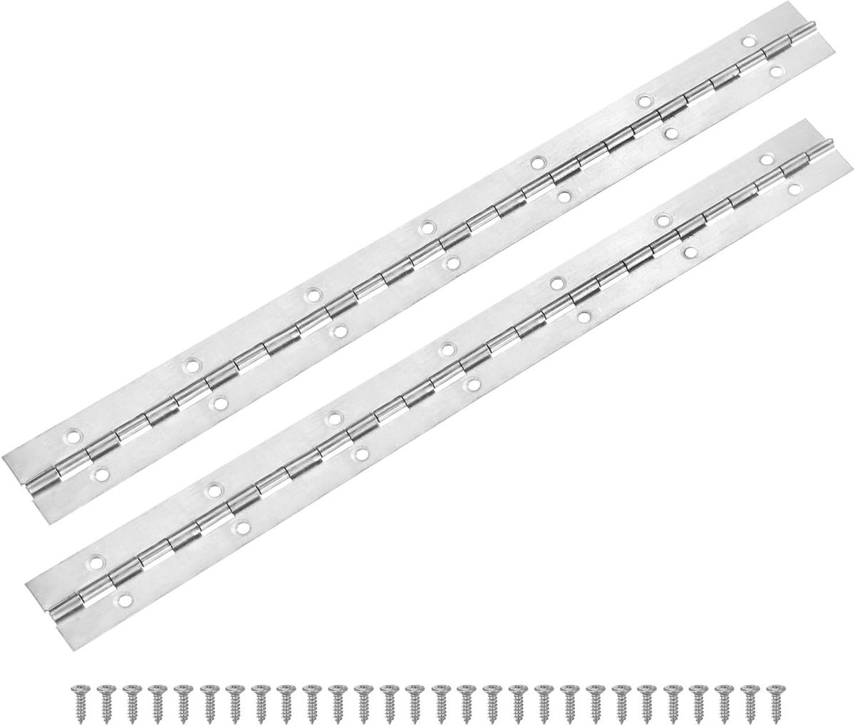 Scharnieren, 350 mm, roestvrij staal, doorlopend pianoscharnier met gaten en schroeven voor kasten, deur/opbergdoos, 1,2 x 0,04 / 30 x 1 mm, open breedte dik, zilverkleurig