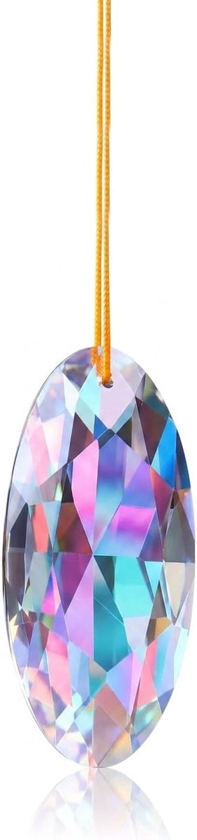 Kristallen bolvormige hanger, zonnevanger, glazen vanger, hangend, raamdecoratie, groot formaat, reflecties, regenboog, perfect voor tuin en huis, rond, 89 mm