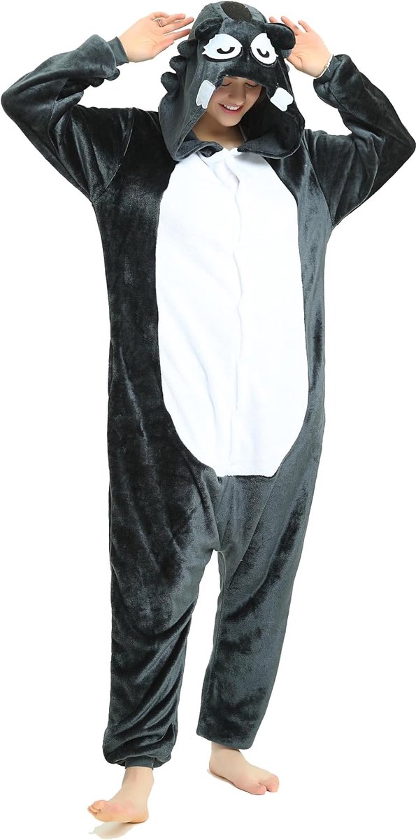Pyjama voor carnaval, Kerstmis, party, kostuum, dier, Halloween, cosplay, volwassenen, eendelig, uniseks, voor dames en heren (S, wolf 1)