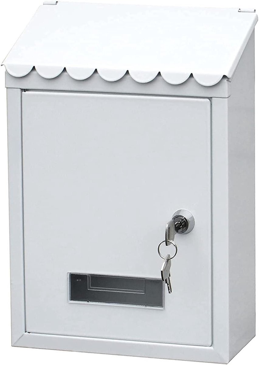 Brievenbus Met Slot - Wandbrievenbus Pakketbrievenbus - Post Ontvangen - Roestbestendig Gepoedercoat - 21.5x7x30 cm - Wit
