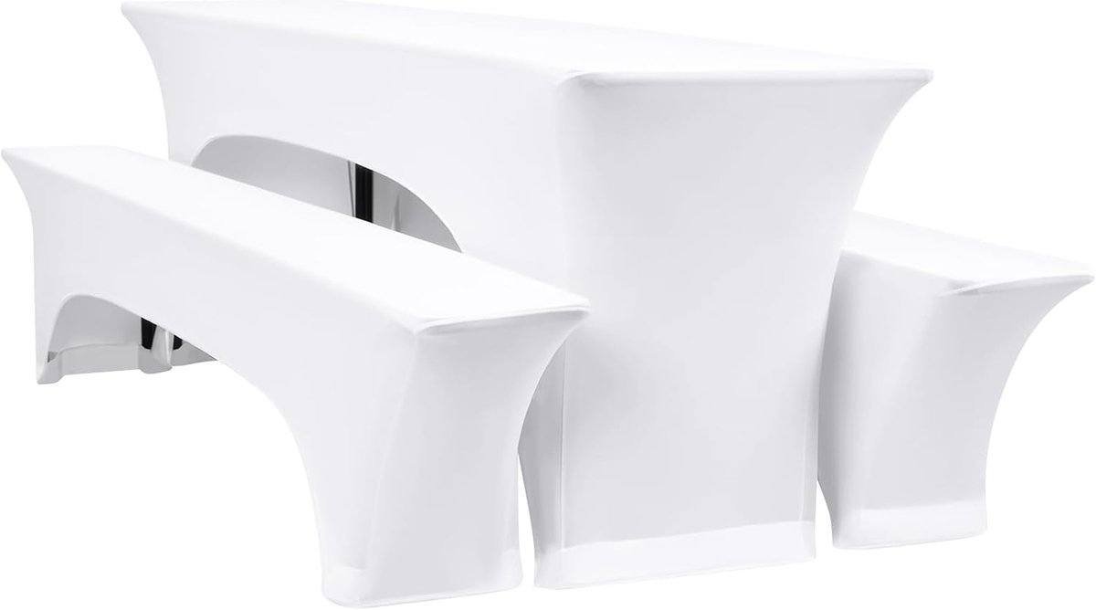 1 sets witte bierbankhoezen en tafelkleden, 70 cm tafelbreedte, 220x70x70 cm biertentsets voor tuinbanket tuinmeubilair. (3 verpakkingen)