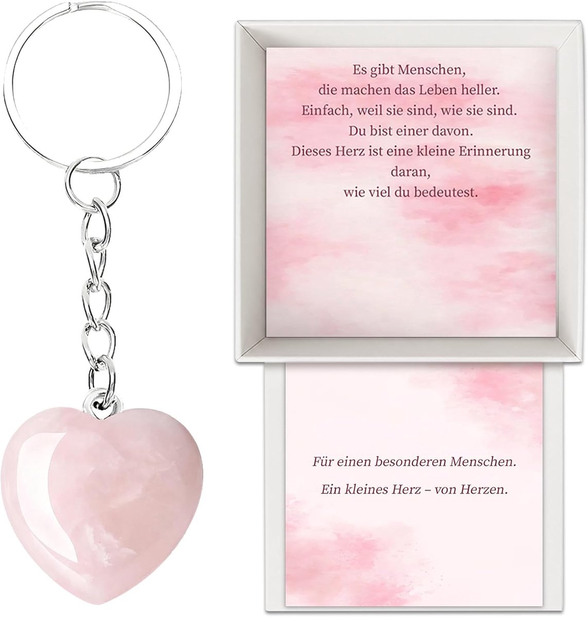Geschenkdoos met hartsteen, geluksstenen, sleutelhanger, geluksbrenger cadeau, geluksstenen