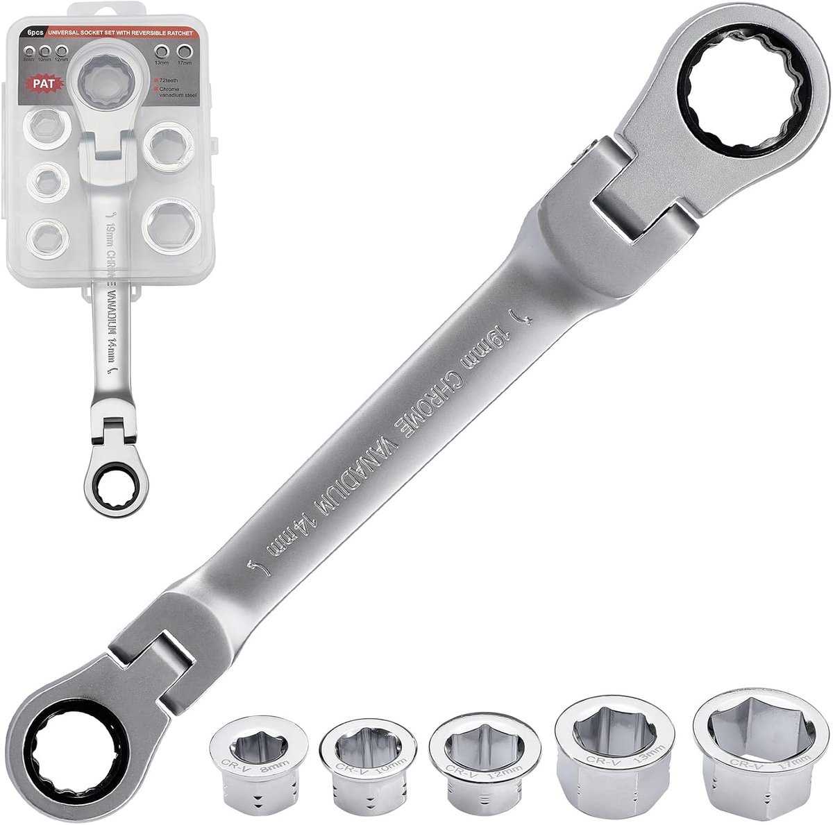 Ratelsleutel 7 In 1 - 8mm 10mm 12mm 13mm 14mm 17mm 19mm - CR-V staal - ShopVlot