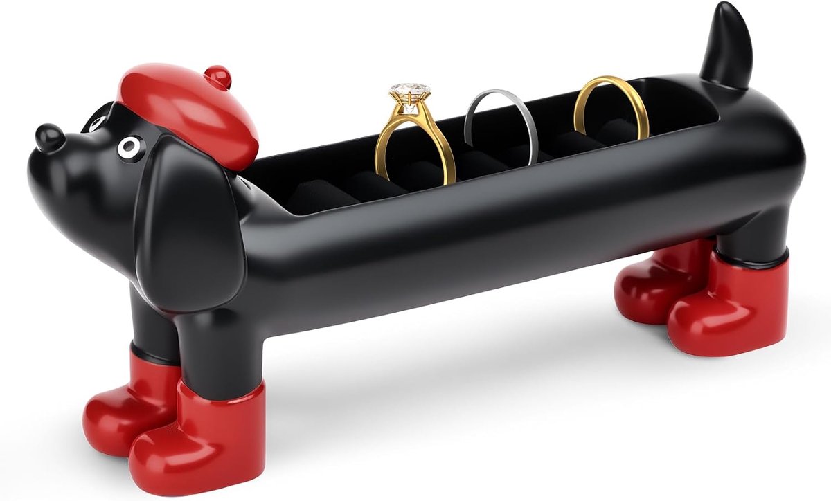 Ringhouder teckel - zwarte hars - schattige sieradenorganizer - perfect voor hondenliefhebbers - ShopVlot
