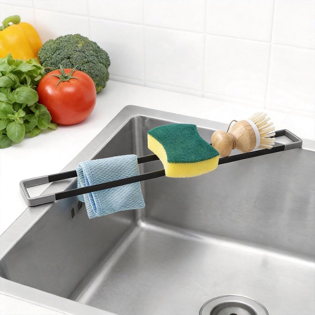 Afwasdoekhouder 43 cm - siliconen antislip - gootsteenorganizer - houdt keuken schoon - ShopVlot