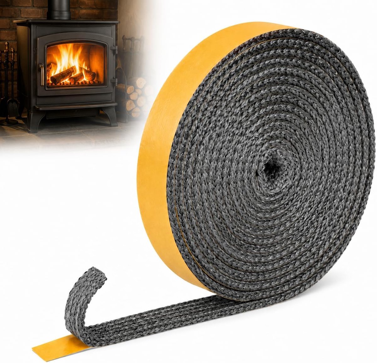 Open haardafdichting 3 x 10 mm - zelfklevend glasvezel - hittebestendig tot 550 °C - ShopVlot