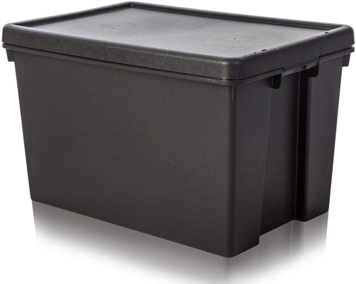 Recycling box 62 liter met deksel - zwart - robuust plastic - ideaal voor afvalscheiding - ShopVlot