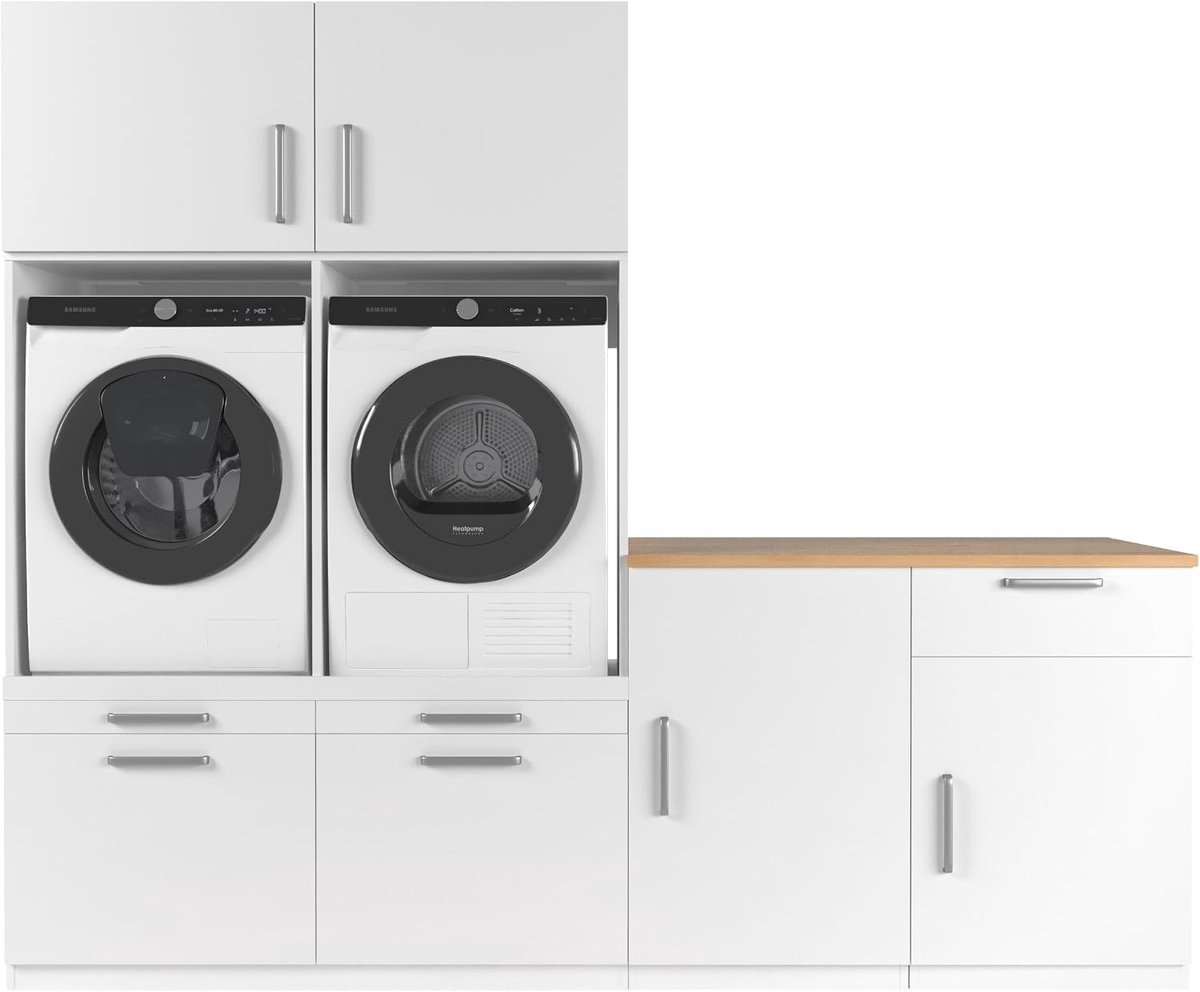 wasmachine kast chicago - 700(D)*2530(B)*2110(H) mm - wit - stijlvol en ruimtebesparend ontwerp - ShopVlot
