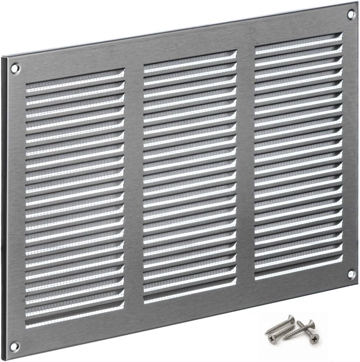 Ventilatierooster 300 x 200 mm - Staal - Insectenbescherming - Ideaal voor binnen en buiten - ShopVlot