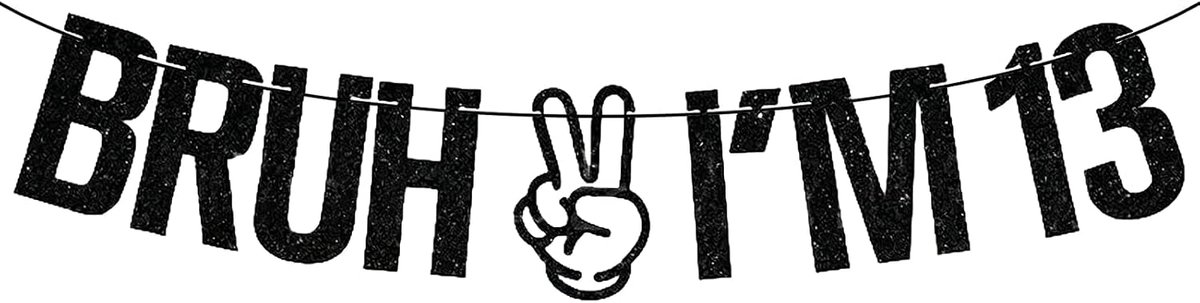 Verjaardagsbanner 13 jaar - zwarte glitter - tiener decoratie - perfect voor feest - ShopVlot