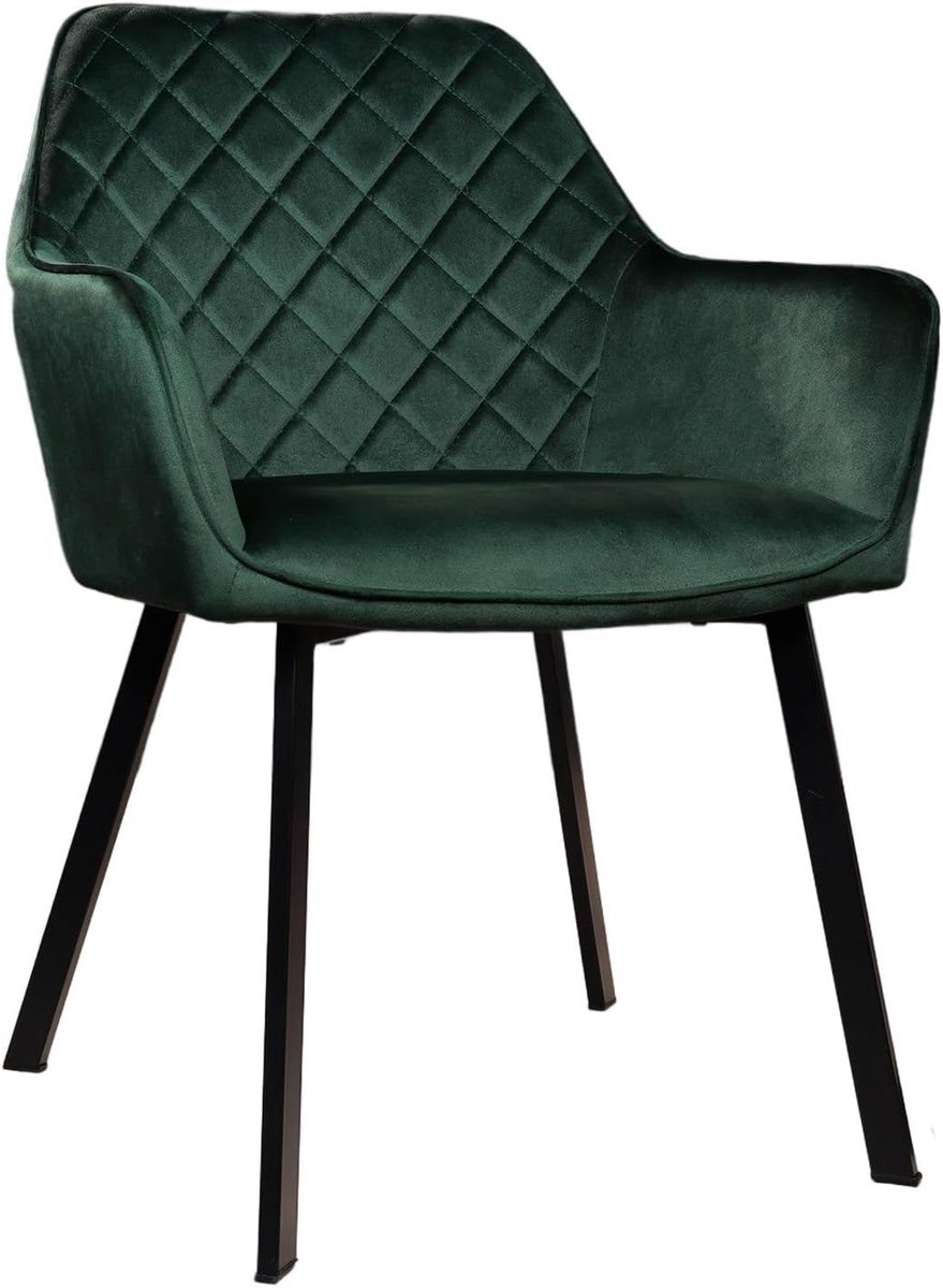 Eetstoel met armleuning - 6 stuks - donkergroen fluweel - eenvoudige montage - stijlvol en comfortabel - ShopVlot