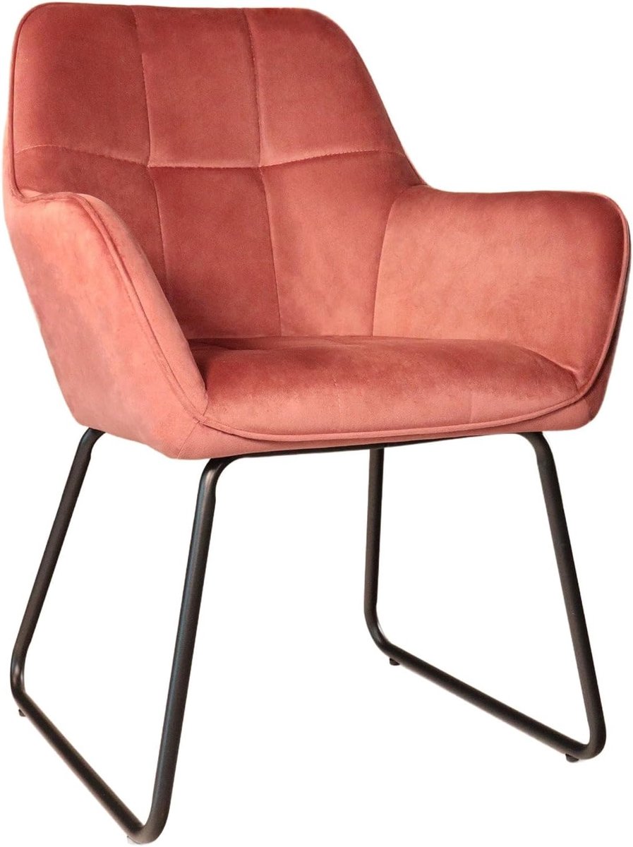 Eetstoel met armleuning - roze velvet - eenvoudig te monteren - stijlvol en comfortabel - ShopVlot