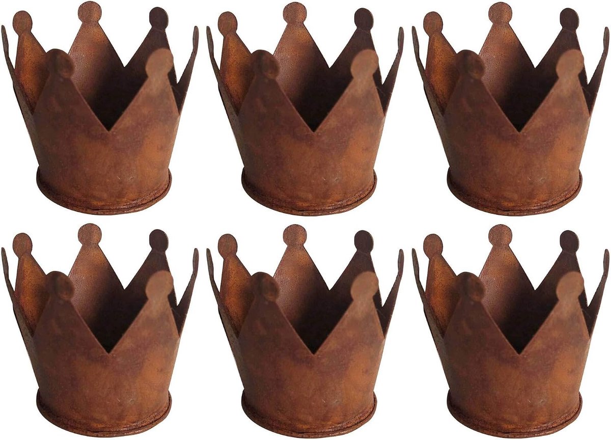 Tuindecoratie kroon 9,5 cm - roestlook patina - modern design - sfeervolle toevoeging voor tuin - ShopVlot