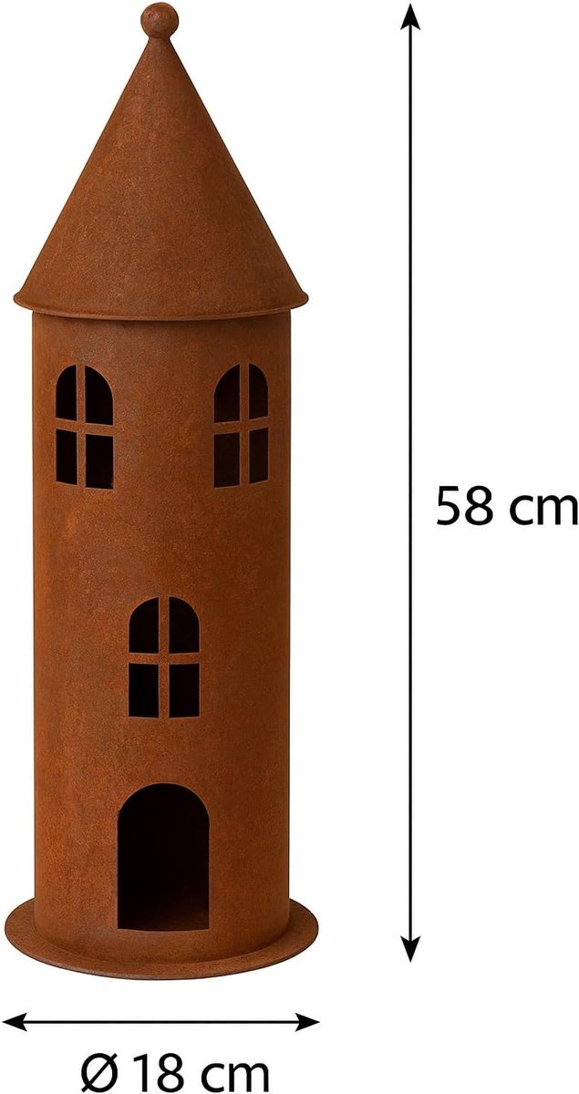 Windlicht toren groot - patina - 58 x 18 cm - sfeervolle verlichting voor binnen en buiten - ShopVlot